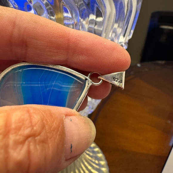 Blue Botswana Agate 925 Silver Plated Pendant 2" pendant - Picture 4 of 5